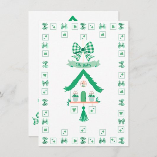 グリーンパーソナライズされたハウスOhベビーシャワー 招待状 (正面/裏面)
