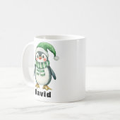 グリーンパーソナライズされたハットペンギン名前をカスタムするマグ コーヒーマグカップ (正面左)