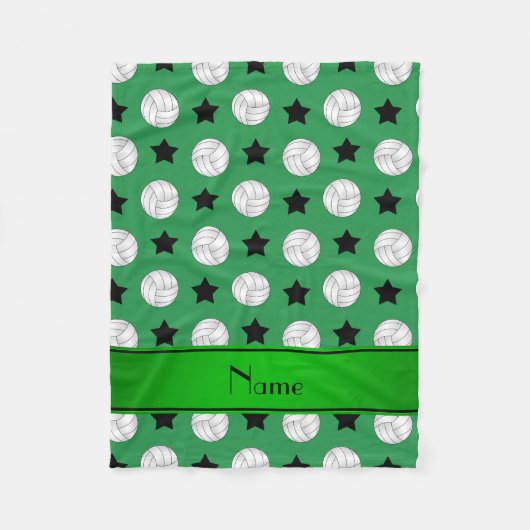 グリーンパーソナライズされたバレーボール黒星の名前 フリースブランケット (正面)