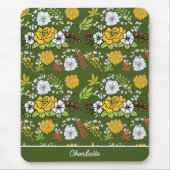 グリーンパーソナライズされたフローラのシームレスなパターンを命名 マウスパッド (正面)