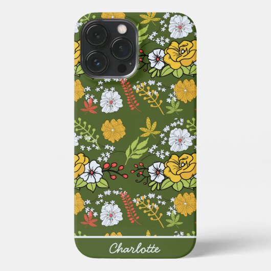 グリーンパーソナライズされたフローラのシームレスなパターンを命名 iPhoneケース (裏面)