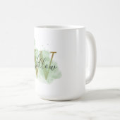 グリーンパーソナライズされたフローライニシャル コーヒーマグカップ (正面右)