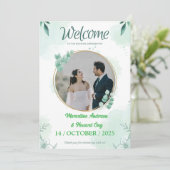 グリーンパーソナライズされたフローラユーカリ結婚プス 招待状 (スタンド正面)