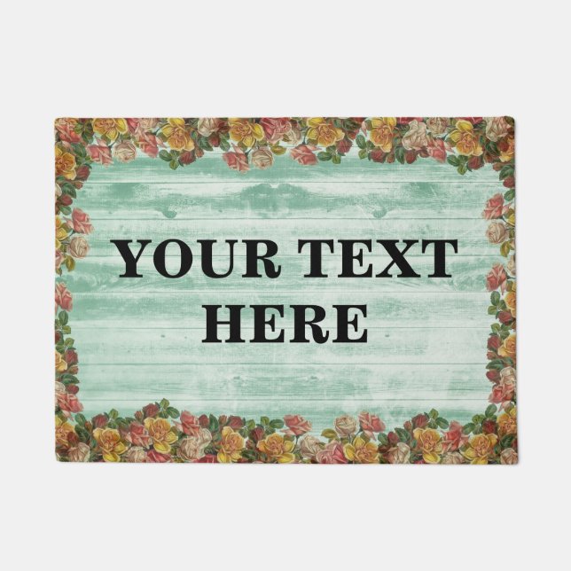 グリーンパーソナライズされたフローラ竹材 ドアマット (正面)