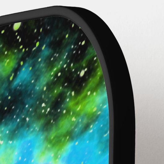 グリーンパーソナライズされたブルー銀河系コズミック宇宙 ピックルボールラケット (左詳細)