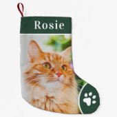 グリーンパーソナライズされたペットフォトモノグラム名 スモールクリスマスストッキング (正面)
