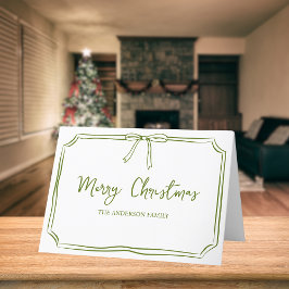 グリーンパーソナライズされたボウかわいいメリークリスマス シーズンカード