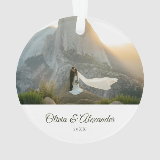 グリーンパーソナライズされたボウ第1回クリスマスギフト結婚したプレゼント オーナメント (裏面)