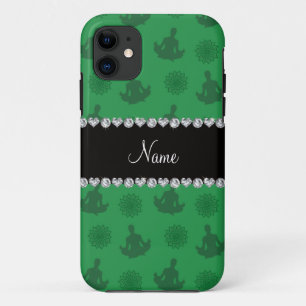 グリーンパーソナライズされたヨガのパターン名 iPhone 11 ケース