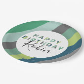 グリーンパーソナライズされたレターストライプの誕生パーティー ペーパープレート (アングル)