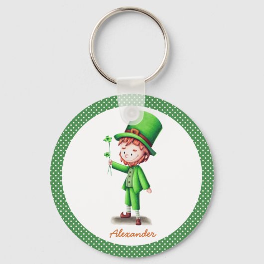 グリーンパーソナライズされた水玉模様レプレシャン キーホルダー (正面)