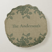 グリーンパーソナライズされた葉レースタン素朴国 ラウンドクッション (裏面)
