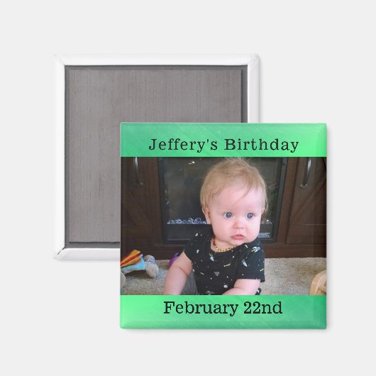 グリーンパーソナライズされた誕生日リマインダー磁石 マグネット (正面/裏面)