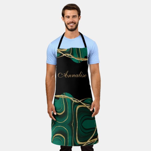 グリーンパーソナライズされた金ゴールド瑪瑙エプロン エプロン (着用した状態)
