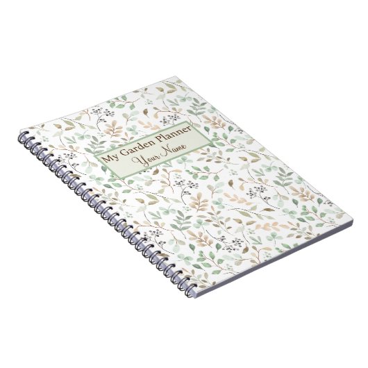 グリーンパーソナライズされた&ブラウンフローラガーデンプランナー ノートブック (右側)