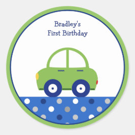 グリーンパーソナライズされた&ブルーカーファースト誕生日 ラウンドシール