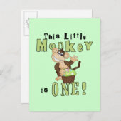 グリーンパーティーモンキー1st誕生日Tシャツとギフト インビテーションポストカード (正面/裏面)