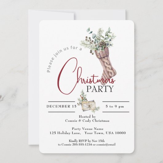 グリーンパーティー付きニットストッキング 招待状 (正面)