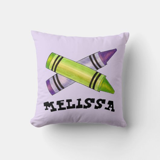 グリーンパープルアーティストクレヨン子供の誕生日パーティー クッション (正面)