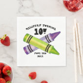 グリーンパープルアーティストクレヨン子供の誕生日パーティー スタンダードランチョンナプキン (インサイチュ)