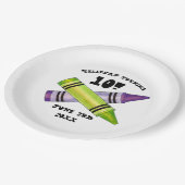 グリーンパープルアーティストクレヨン子供の誕生日パーティー ペーパープレート (アングル)