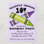 グリーンパープルアーティストクレヨン子供の誕生日パーティー 招待状 (正面)