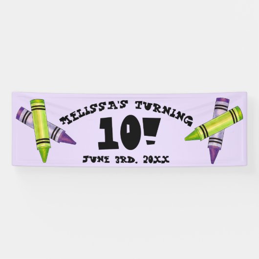 グリーンパープルアーティストクレヨン子供の誕生日パーティー 横断幕 (横)