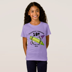 グリーンパープルアーティストクレヨン子供の誕生日パーティー Tシャツ