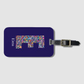 グリーンパープルイエローフローラモノグラムイニシャルEブルー ラゲッジタグ (正面横)