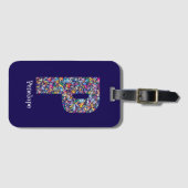 グリーンパープルイエローフローラモノグラムイニシャルPブルー ラゲッジタグ (正面横)