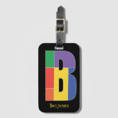 グリーンパープルイエローレッドモノグラムイニシャルB ラゲッジタグ (正面縦)