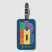 グリーンパープルイエローレッドモノグラムイニシャルB blue ラゲッジタグ (正面縦)