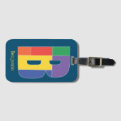 グリーンパープルイエローレッドモノグラムイニシャルB blue ラゲッジタグ (正面横)