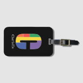 グリーンパープルイエローレッドモノグラムイニシャルCブラック ラゲッジタグ (正面横)