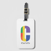 グリーンパープルイエローレッドモノグラムイニシャルCホワイト ラゲッジタグ (正面縦)