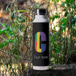 グリーンパープルイエローレッドモノグラムイニシャルC ウォーターボトル