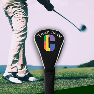 グリーンパープルイエローレッドモノグラムイニシャルC ゴルフヘッドカバー