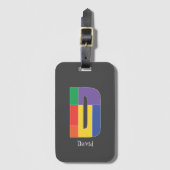 グリーンパープルイエローレッドモノグラムイニシャルDグレー ラゲッジタグ (正面縦)