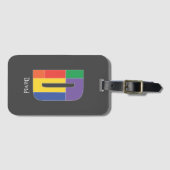 グリーンパープルイエローレッドモノグラムイニシャルDグレー ラゲッジタグ (正面横)