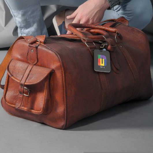 グリーンパープルイエローレッドモノグラムイニシャルDグレー ラゲッジタグ