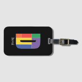 グリーンパープルイエローレッドモノグラムイニシャルDブラック ラゲッジタグ (正面横)