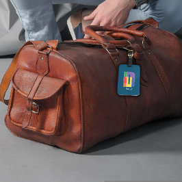 グリーンパープルイエローレッドモノグラムイニシャルDブルー ラゲッジタグ