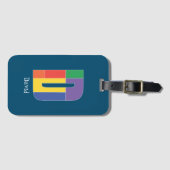 グリーンパープルイエローレッドモノグラムイニシャルDブルー ラゲッジタグ (正面横)