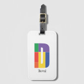 グリーンパープルイエローレッドモノグラムイニシャルDホワイト ラゲッジタグ (正面縦)
