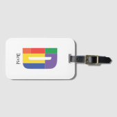 グリーンパープルイエローレッドモノグラムイニシャルDホワイト ラゲッジタグ (正面横)