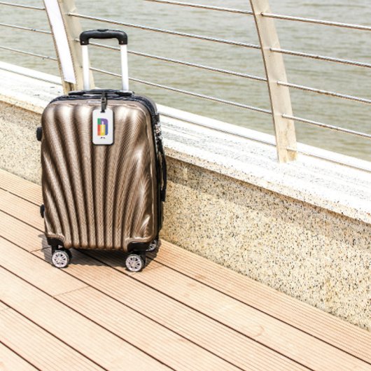 グリーンパープルイエローレッドモノグラムイニシャルDホワイト ラゲッジタグ