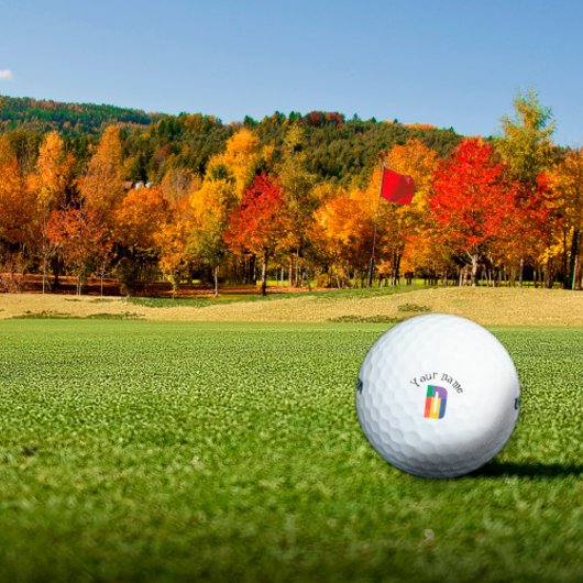 グリーンパープルイエローレッドモノグラムイニシャルD ゴルフボール