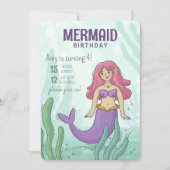 グリーンパープルザシーマーメイド誕生日 招待状 (正面)