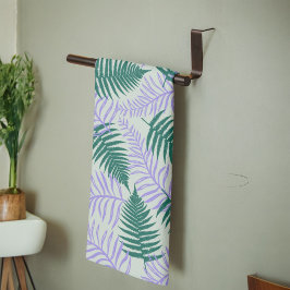 グリーンパープルトロピカルファーンボタニカル春夏 キッチンタオル