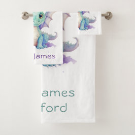 グリーンパープルドラゴン子供の誕生日カスタムプレゼント バスタオルセット